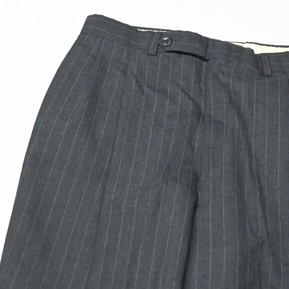 Vtg Bespoke 90s 42L 30x30‎ Gray Stripe Slim USA Made Mens Jacket Pants Suit